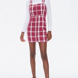 Plaid Zippered Overall Dress